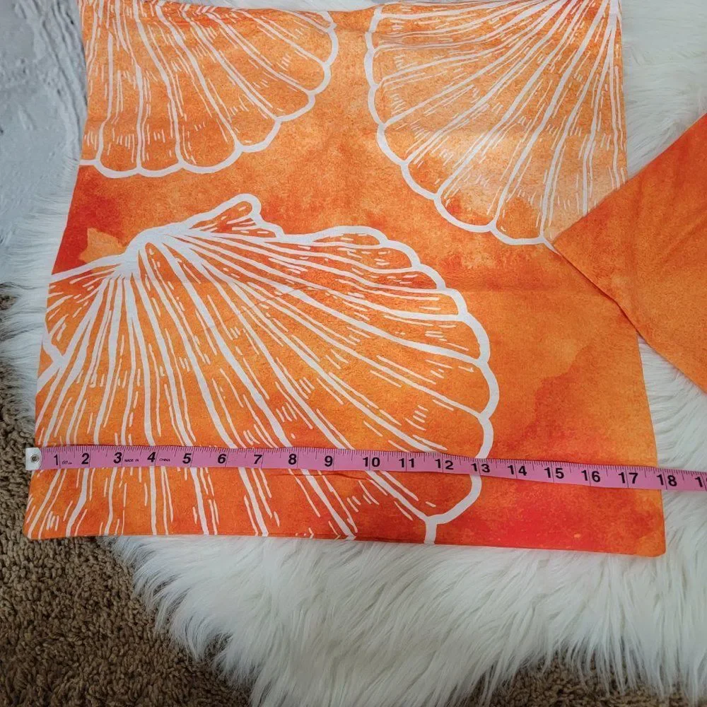 Orange White Beach Shell Coral Design Decorative Throw Pillow Cover Set of 2 - Picture 2 of 3